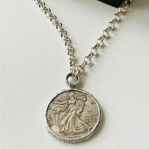 Silver Coin Pendant Necklace, Lady Liberty coin necklace, silver coin necklace